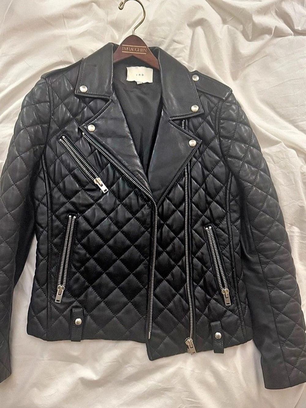 IRO Quilted Leather Moto Jacket Quilted Lambskin Moto Jacket Black Size 36